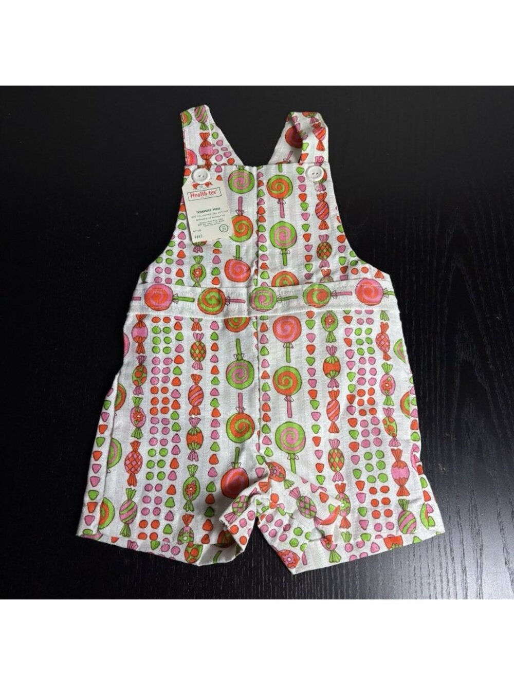 Vintage 80s HEALTHTEX Toddler Girl 3T Candy Print One-Piece Short Romper NWT